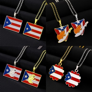 Stainless Steel Fashion <b>Choker</b> Necklace Puerto Map Pendant Necklace Countries National Flag Pendant Jewelry for Men Women Gift - Product Image 3