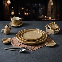 Ensemble d'assiettes en céramique ST Sophisticated Amber Matte Glaze, design minimaliste, bols, pour l'hôtellerie, usage commercial, passe au four