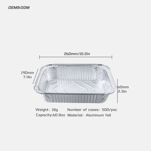 Bandeja de Alumínio para Alimentos 260*190*60mm 60.8oz/1800ml com Tampa Plástica Descartável - Product Image 2
