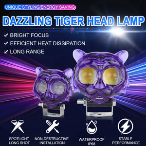LELANPU Accesorios Indicadores de Dirección Faro RGB con Forma de Cabeza de Tigre 50W Proyector LED para Motocicleta con 2 Lentes Luz de Trabajo - Product Image 5