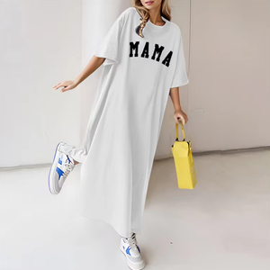 Abito lungo <span class=keywords><strong>oversize</strong></span> stampato 2027 all'ingrosso in stock, T-shirt casual estiva con spacco e stampa a lettere, vestiti da <span class=keywords><strong>donna</strong></span> - Product Image 6
