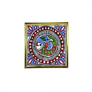 Auténtica Pintura Madhubani Metálica en 3D de Jharkhand, Obra de Arte Folclórica India Hecha a Mano para Decoración del Hogar - Product Image 1
