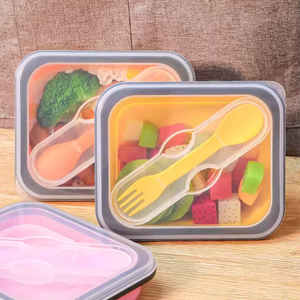 Lonchera de Silicona Reutilizable y Plegable de 600 ml/700 ml, Libre de BPA, Apta para Microondas, a Prueba de Fugas, Contenedor de Almacenamiento de Alimentos Bento con Tapa y Tenedor - Product Image 4