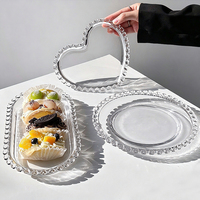 Plateau de service en verre transparent avec bordure perlée en forme de cœur, plateau décoratif pour desserts, fruits, bonbons, pour la présentation sur la table de fête