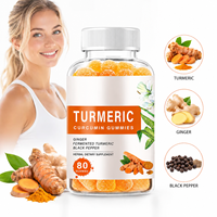 Gummies de Curcuma, Curcumine, Gingembre et Poivre Noir pour le Soutien Articulaire et Immunitaire, Complément Alimentaire Beauté pour Adultes, 80 Bonbons à Croquer