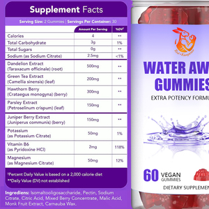 Complément de santé pour stimuler le débit d'eau corporelle : Gummies Water Away avec extrait de baie de genévrier et vitamine B6 - Product Image 3