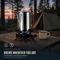 Percolateur à café portable en acier inoxydable HL 304, bouilloire de camping avec poignée en bois, transfert de chaleur rapide pour l'extérieur et l'intérieur