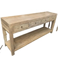 Table de console murale en bois d'orme massif, tiroirs naturels rustiques, vintage, nouvelle collection