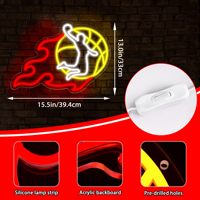 Enseigne néon LED dimmable Dunk Basketball Fire, applique murale alimentée par USB 15,5*12,9 pouces pour Man Cave, chambre et cadeau pour les fans de basketball