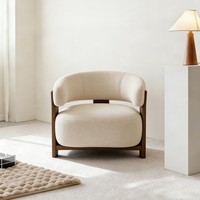 Fauteuil d'appoint moderne et confortable pour salon, fauteuil en tissu bouclé rembourré avec cadre en bois massif et dossier incurvé