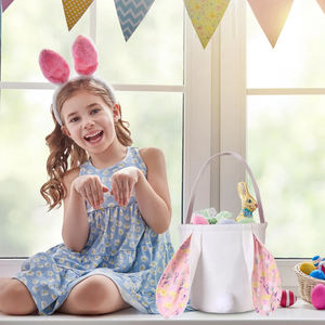 Bolsa de Mano con Bordado de Orejas de Conejo, Linda y Moderna, <span class=keywords><strong>para</strong></span> la Caza de Huevos de Pascua, Cesta Grande de Conejo <span class=keywords><strong>para</strong></span> Niños, Decoración de Fiesta - Product Image 2