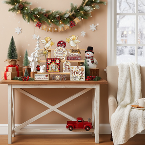Set de decoración navideña para bandeja escalonada estilo rústico, con letreros de madera de muñeco de nieve, copo de nieve y camión, para fiestas de invierno y Navidad - Product Image 3
