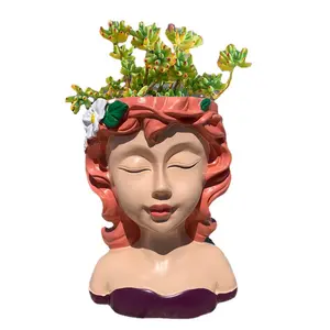 Harz Sukkulente Grüne Pflanze Kreative Göttin Kopf Skulptur Outdoor Gesicht Blumentöpfe Pflanz gefäße für Harz Handwerk Ornament