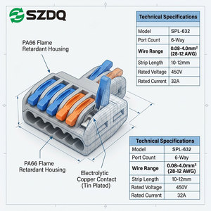 Connecteur <span class=keywords><strong>de</strong></span> raccordement compact 4 voies <span class=keywords><strong>à</strong></span> connexion rapide <span class=keywords><strong>de</strong></span> haute qualité 32A 450V PA66 pour système d'éclairage solaire et rénovation résidentielle - Product Image 4