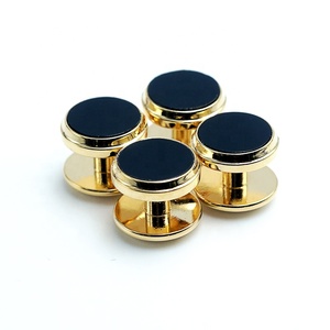 金メッキメンズタキシードカフスセットブラックオニキスカフスリンクラグジュアリーメンギフトボックス結婚式用Ddpエアカフスリンク & スタッドセットGemelos - Product Image 3