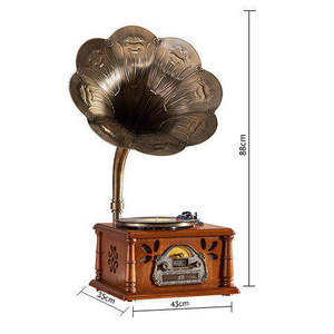 Gramófono Vintage de Fábrica, Tocadiscos de Madera Maciza de 3 Velocidades, Reproductor de Vinilo con Bocina de Cobre, Radio FM BT, Decoración para el Hogar, Audio - Product Image 6