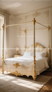 Letto a <span class=keywords><strong>baldacchino</strong></span> king size, letto a 4 montanti in stile europeo, letto in legno massello intagliato, letto barocco bianco e oro <span class=keywords><strong>con</strong></span> cornice a <span class=keywords><strong>baldacchino</strong></span>. - Product Image 4