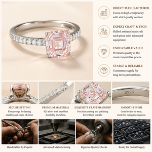 <span class=keywords><strong>Anello</strong></span> da Donna DK <span class=keywords><strong>con</strong></span> Diamante Rosa Coltivato in Laboratorio e Pietre Laterali, Taglio Asscher in <span class=keywords><strong>Argento</strong></span> <span class=keywords><strong>925</strong></span>, Direttamente dalla Fabbrica, Ideale per Regali di Nozze - Product Image 2