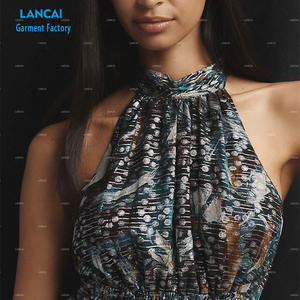 Personalizado de gasa sin mangas de algodón llano Casual elegante botón frontal vestido para las mujeres Maxi vestido cruzado - Product Image 3