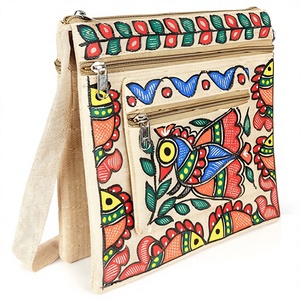 Luxury Cotton <b>Fabric</b> Clutch Bag with Adjustable Strap <b>Gold</b> Leafing & Embroidered Trendy Women's Satchel for Daily Wear - Product Image 1