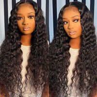 Peluca de Cabello Humano Rizado Brasileño con Ondas Profundas 250%, Frontal de Encaje HD 13x6, Pre-Desplumada, 30 Pulgadas, para Mujeres