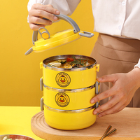 Boîte à lunch circulaire multicouche à deux/trois niveaux en acier inoxydable 304 pour l'extérieur Compartiments Bento Bowls Student Lunch Box PP Lid