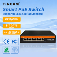 Conmutador de Red Ethernet TiNCAM de 6 Puertos PoE + 2 Puertos Uplink 10/100M, 96W de Potencia, Conmutador PoE Realtek de 48V, Red Activa para Cámaras IP