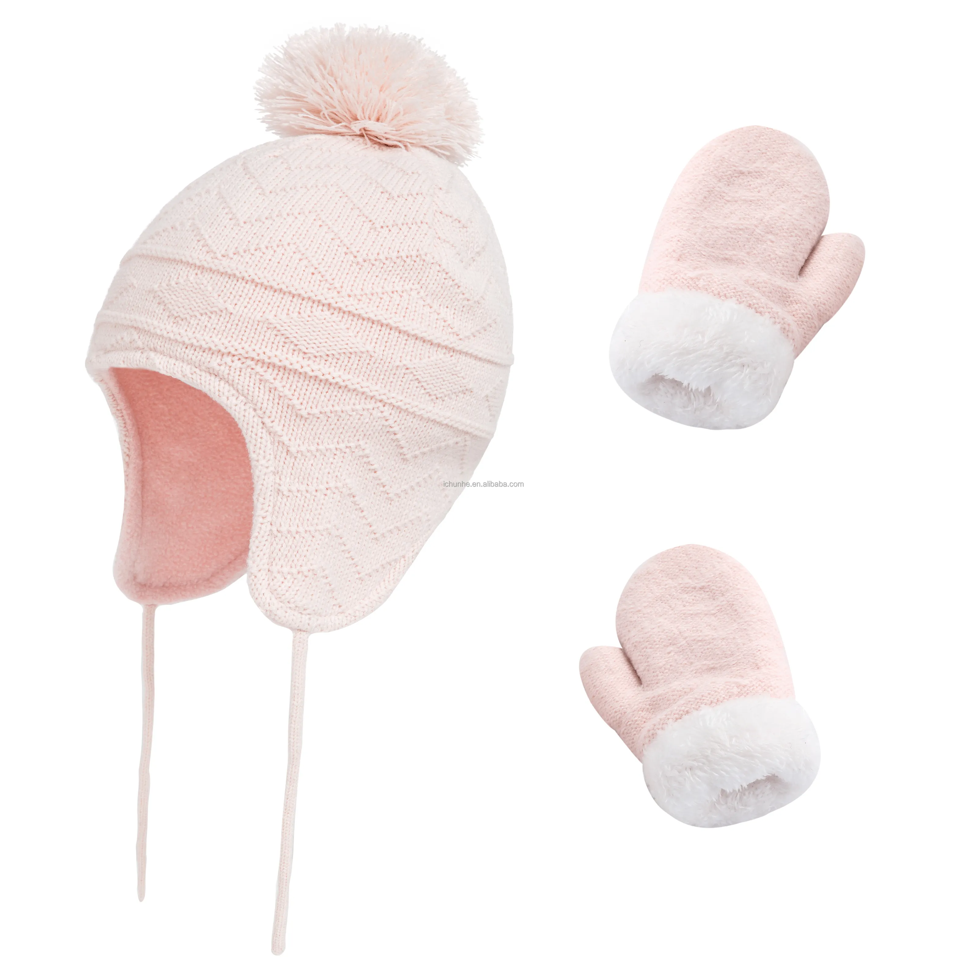 Fabriek Kids Winter Dubbellaags Muts Muts Wanten Set Warm Fleece Muts Baby Peuter Gebreide Muts & Handschoenen Voor Jongens, Meisjes