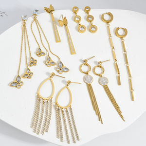 ต่างหูแฟชั่นชุบทอง 18k สแตนเลส รูปผีเสื้อ ประดับเพชรแบบฝัง สำหรับทุกเพศ - Product Image 4