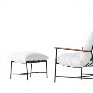 Sillón Minimalista Wabi-Sabi Tapizado en Tela Blanca para Sala de Estar, Otomana Vail para Hotel - Product Image 2