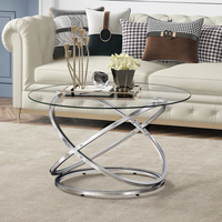 Table centrale ronde d'art avec dessus en verre antidéflagrant Table basse luxueuse de style nordique en métal doré/argenté