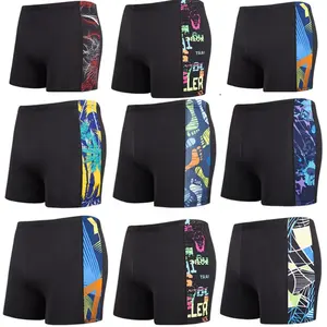 2024 Hot Selling Swimwear Splicing Printed High Elastic Custom Men's Swim Trunks Boxer Shorts