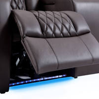 Ensemble de canapés inclinables électriques classiques modernes en cuir véritable, mobilier de salon extensible de luxe, avec mousse à mémoire de forme et pieds en bois