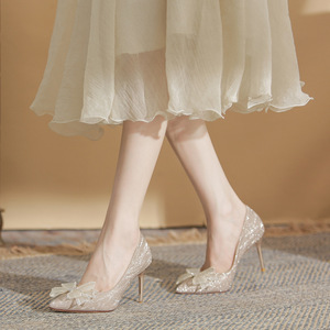Zapatos de Novia 6681-13 con Tacón de Aguja, Punta en Pico, Lazo Brillante, Forro de Satén - Product Image 3