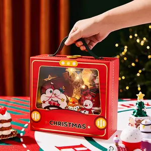 Noel arifesi hediye kırmızı elma kurabiye kağıt ambalaj kutusu kare silindir taşınabilir el noel kutusu ile pencere