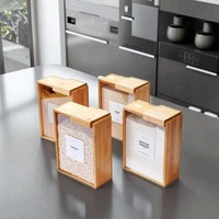 Distributeur Alimentaire Rectangulaire de 3L en Bambou Design Moderne avec Couvercle pour Céréales, Riz, Farine, Snacks et Bonbons