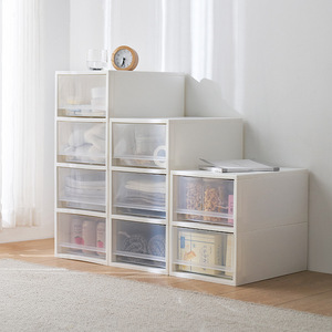 Plastic Storage Drawers With Lid Stackable Rectangle Clothing Organizer For Home Living Room Kids Daily Use Transparent PP - Product Image 1