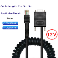 Cable de escáner de código de barras para Zebra DS3608/DS3678/LI3608/LI3678, espiral, 2M, 5M, 12V, RS232, RJ45