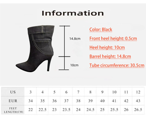 Bottes en jean à talon aiguille 2026 pour femme, collection automne/hiver, bout pointu, courtes, tendance, polyvalentes, en promotion - Product Image 6