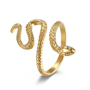 Snake Pattern <b>Titanium</b> Steel <b>Ring</b> 18K Gold Plated Unisex Fashion Jewelry Gift - Product Image 1