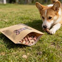 Sachets Doypack en papier kraft brun uni avec fermeture éclair et fenêtre découpée, en stock, pour emballage de friandises et biscuits pour animaux de compagnie, thermoscellables, pour petites entreprises