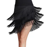 Jupe de danse latine à franges pour femme, taille élastique extensible, ourlet irrégulier, tenue de danse moderne pour Salsa et Samba