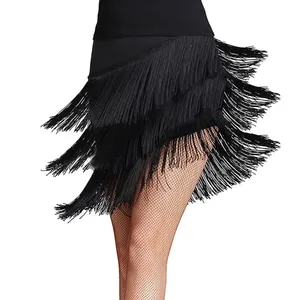 Falda de Baile Latino con Flecos <span class=keywords><strong>para</strong></span> <span class=keywords><strong>Mujer</strong></span>, Cintura Elástica, Dobladillo Irregular, <span class=keywords><strong>para</strong></span> Salsa, Samba y Baile Moderno - Product Image 3