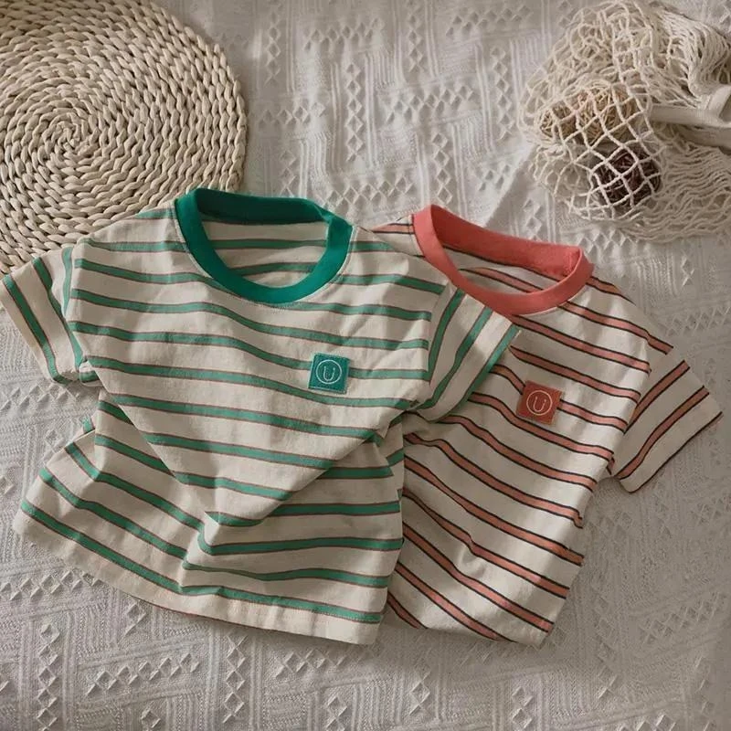 2025 Summer Casual Children's Clothing Printed Baby Boys Girls' Short-Sleeved T-Shirt Kids' Cartoona Shirts Striped Top Tees