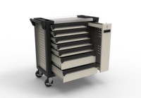 Chariot à outils industriel robuste à 7 tiroirs avec armoire latérale verrouillable sur roulettes, couleur blanche