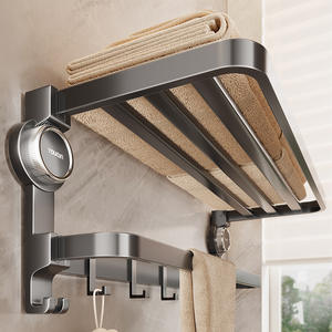 Support à serviettes à ventouse Youqin, étagère de rangement pliable pour salle de bain, organisateur de douche gris anthracite, installation sans perçage - Product Image 4