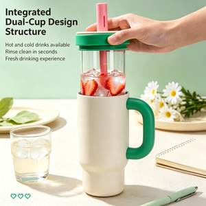 Termo de Acero Inoxidable de Doble Pared de 30oz (900ml) con Aislamiento al Vacío, Vaso Portátil con Revestimiento de Vidrio, Tazas de Café con Asa y Pajita - Product Image 3