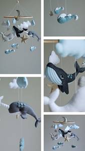 Mobile de bébé fait main en peluche pour la chambre de bébé, cadeau de naissance, animaux marins, baleine, narval, <span class=keywords><strong>dauphin</strong></span>, décoration suspendue pour garçon - Product Image 6