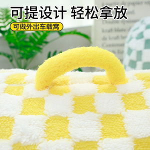 Pet <b>Bed</b> Oval Shape Yellow White Checkered Pattern Soft Warm Dog Sleeping <b>Bed</b> Polyester Fiber Fill Hand Washable - Product Image 5