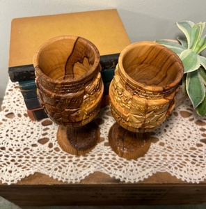 Coupe de communion chrétienne en bois sculptée à la main, coupe à vin d'autel religieuse, décoration d'église, gobelets à vin vintage, calice catholique - Product Image 3